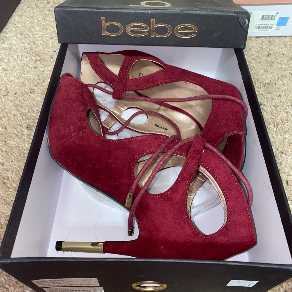 Bebe Burgundy Suede Heels